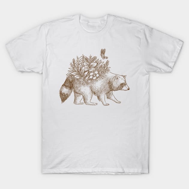 Raccoon growing flowers T-Shirt by Digster